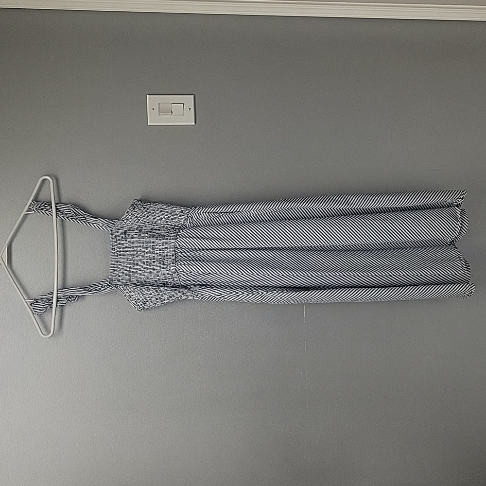 Blueish-gray striped summer dress w/pockets,sz S(4-6)